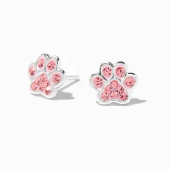 Clous d'oreilles en argent pattes strass roses