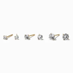 Clous d'oreilles en zircon cubique ronds en acier inoxydable couleur dorée - Lot de 3