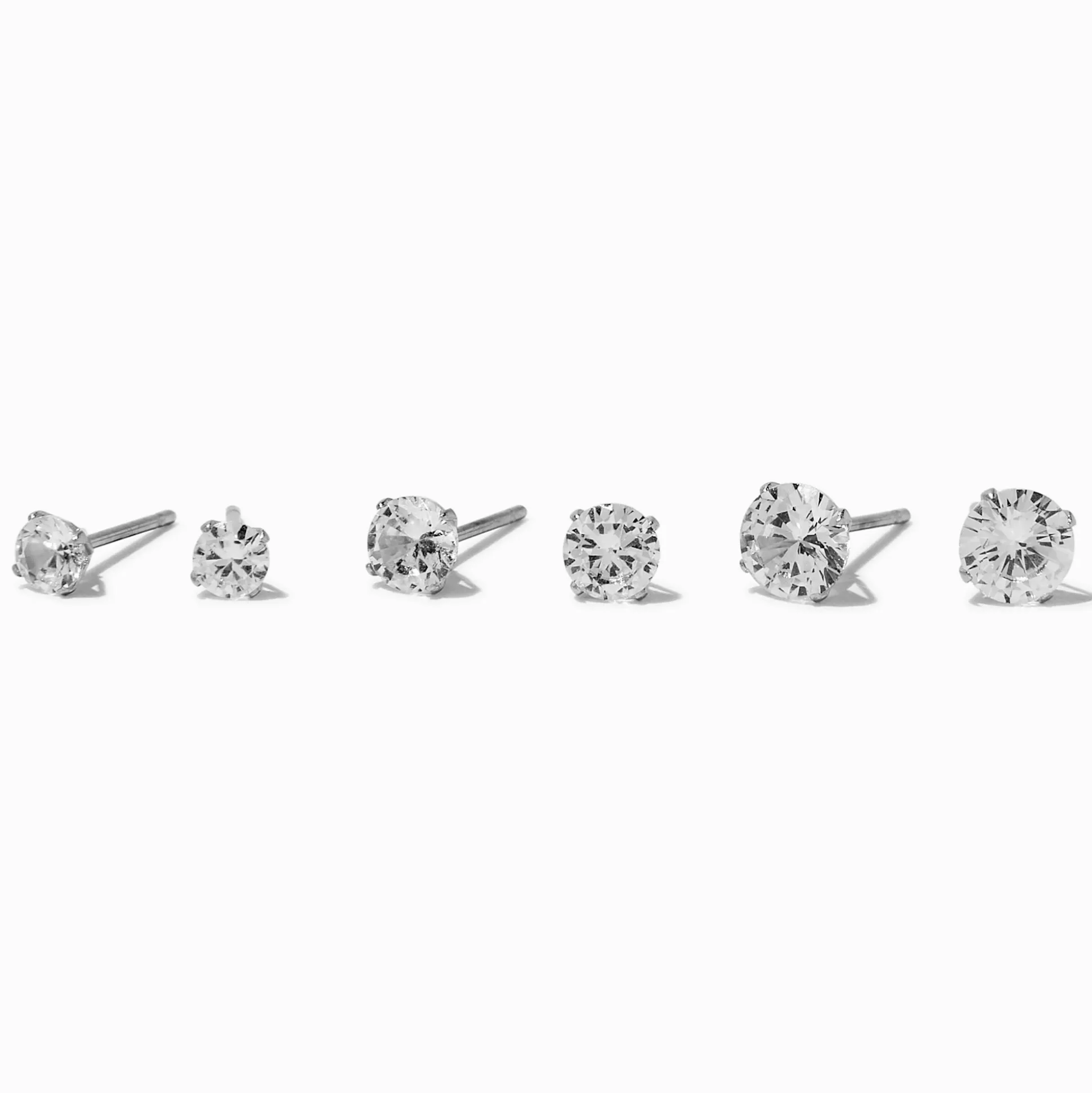 Clous d'oreilles en zircon cubique ronds en acier inoxydable couleur argentée - Lot de 3