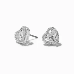Clous d'oreilles en zircon cubique cœur couleur argentée