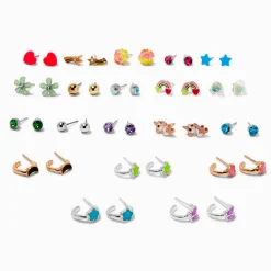 Clous d'oreilles et créoles fluo en métaux mixtes - Lot de 20