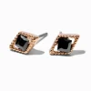 Clous d'oreilles faux diamant noir en zircon cubique couleur dorée