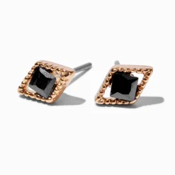 Clous d'oreilles faux diamant noir en zircon cubique couleur dorée