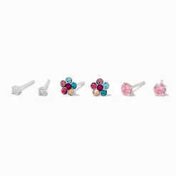 Clous d'oreilles fleurs violets couleur argentée C LUXE by Claire's - Lot de 3