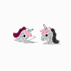 Clous d'oreilles licorne strass couleur argentée