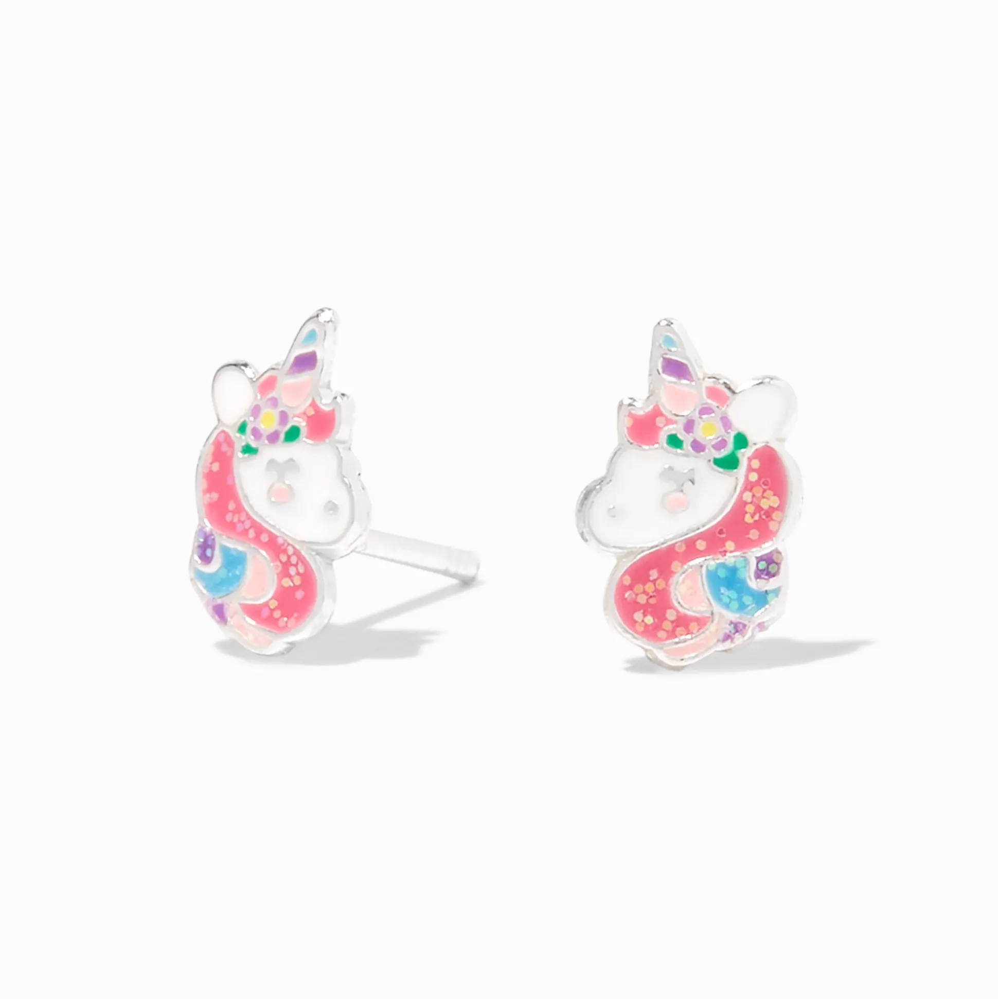 Clous d'oreilles licorne en argent à paillettes