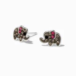 Clous d'oreilles éléphant strass couleur argentée