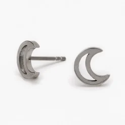 Clous d'oreilles lune ajourée en titane couleur argentée - Collection C Luxe