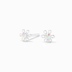 Clous d'oreilles marguerites irisées en argent