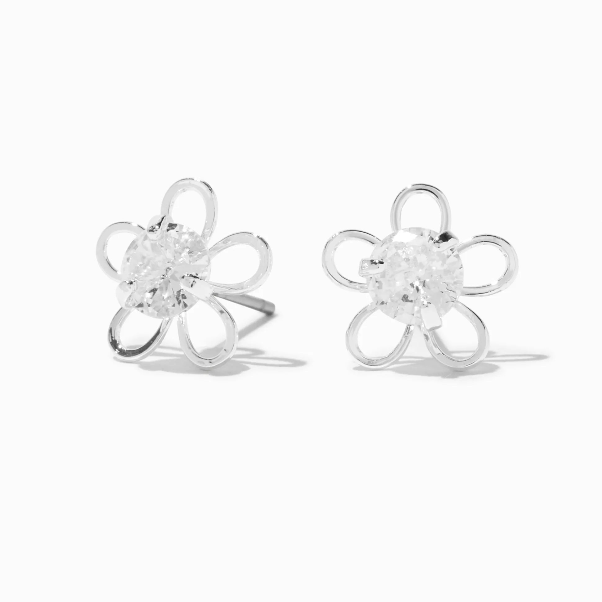 Clous d'oreilles marguerite en zircon cubique d'imitation couleur argentée