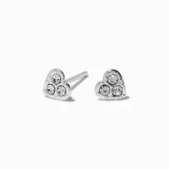 Clous d'oreilles mini cœur strass couleur argentée