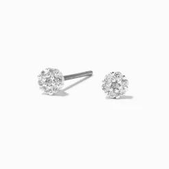 Clous d'oreilles 3 mm en zircon cubique d'imitation pavés couleur argentée