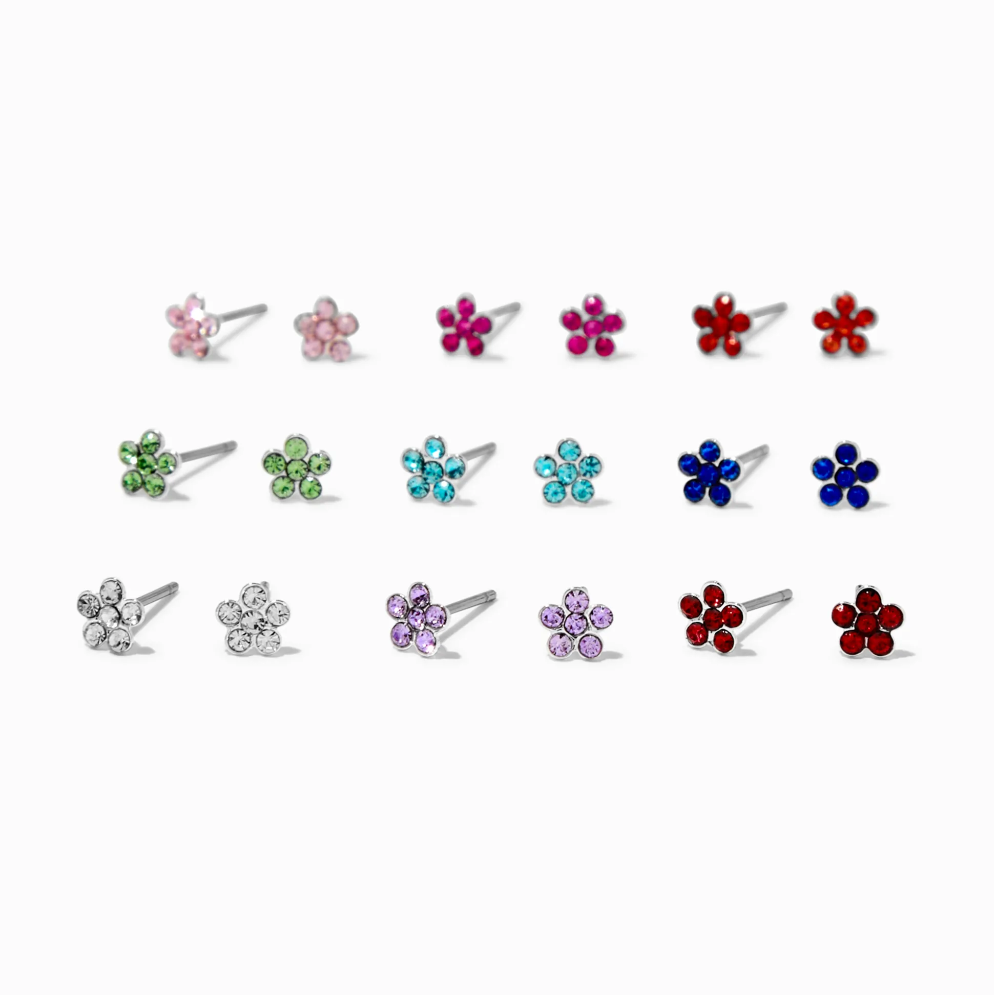 Clous d'oreilles 4 mm fleurs multicolores - Lot de 9