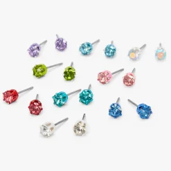 Clous d'oreilles 4 mm strass arc-en-ciel - Lot de 9