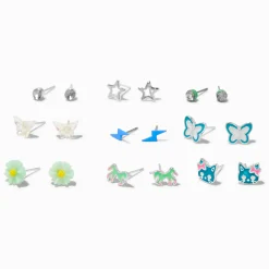 Clous d'oreilles motif printanier bleus - Lot de 9