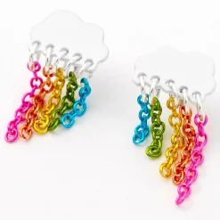 Clous d'oreilles nuage chaîne arc-en-ciel couleur argentée