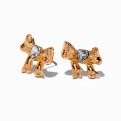 Clous d'oreilles nœud cœur strass couleur dorée