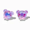 Clous d'oreilles ours en peluche holographiques violets