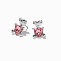 Clous d'oreilles ours en peluche strass roses