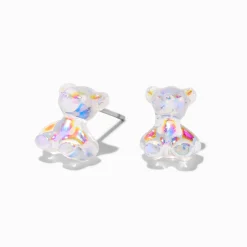 Clous d'oreilles ours en peluche holographiques