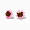 Clous d'oreilles ours fleur rose phosphorescents avec tige couleur argentée C LUXE by Claire's