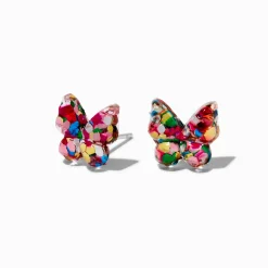 Clous d'oreilles papillon confetti tige en argent