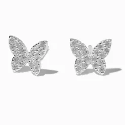 Clous d'oreilles papillon pavé couleur argentée