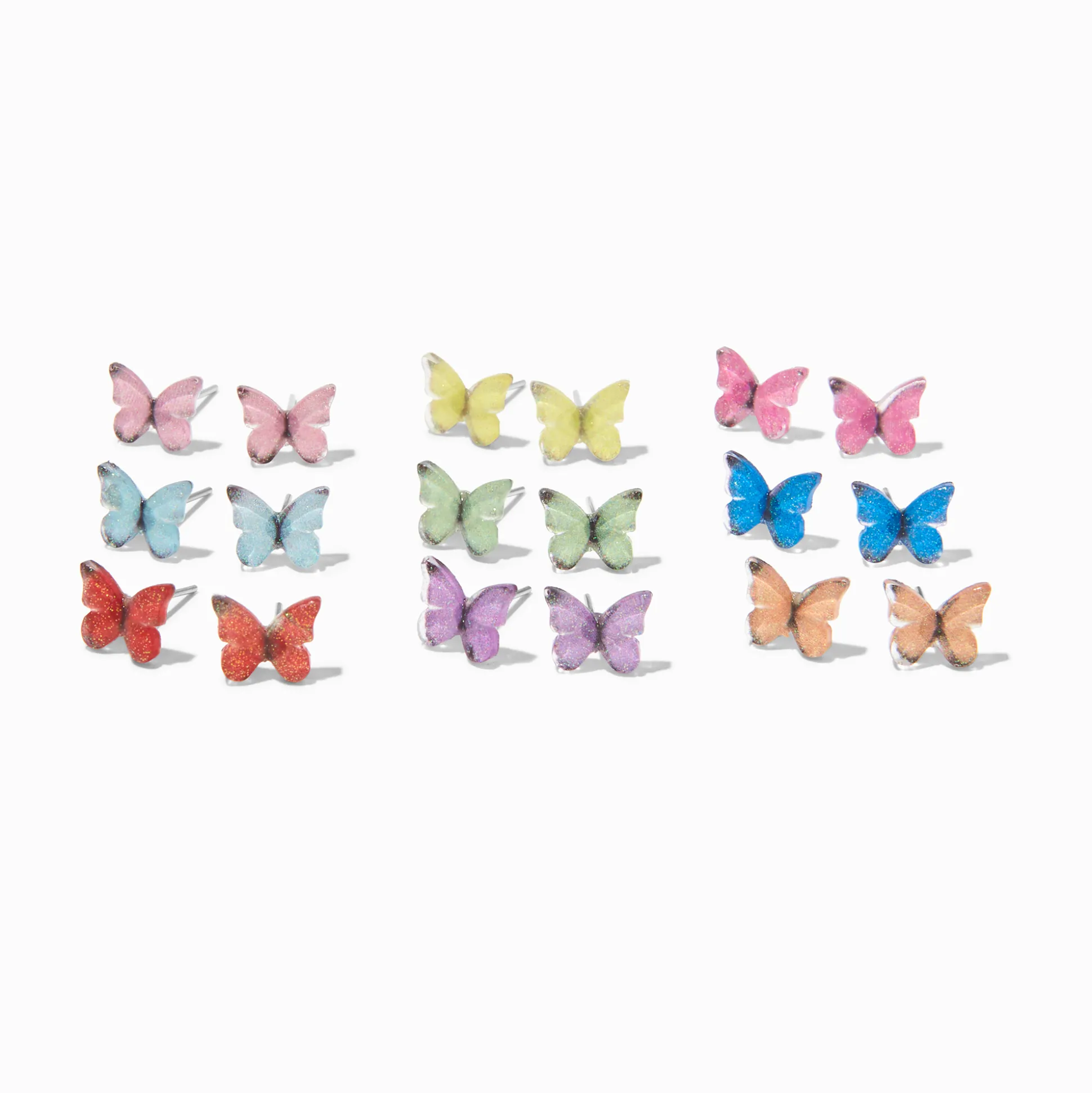 Clous d'oreilles papillon aux couleurs vives - Lot de 9
