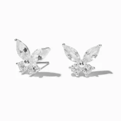 Clous d'oreilles papillon en zircon cubique d'imitation - Couleur argentée