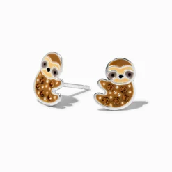 Clous d'oreilles paresseux strass couleur argentée