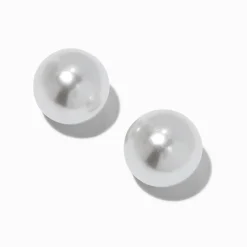 Clous d'oreilles perle d'imitation 20 mm couleur argentée