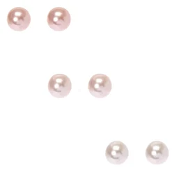 Clous d'oreilles perle d'imitation effet dégradé 10 mm couleur argentée - Rose, lot de 3