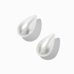 Clous d'oreilles perle d'imitation goutte 20 mm blancs