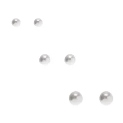 Clous d'oreilles perles d'imitation blanches de tailles graduelles - Lot de 3