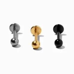 Clous d'oreilles pour piercing tragus à arrière plat 1 mm en titane et métaux mixtes - Lot de 3