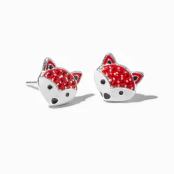 Clous d'oreilles renard strass couleur argentée