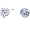 Clous d'oreilles ronds avec strass en zircon cubique d'imitation couleur argentée - 7 mm