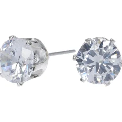 Clous d'oreilles ronds avec strass en zircon cubique d'imitation couleur argentée - 8 mm