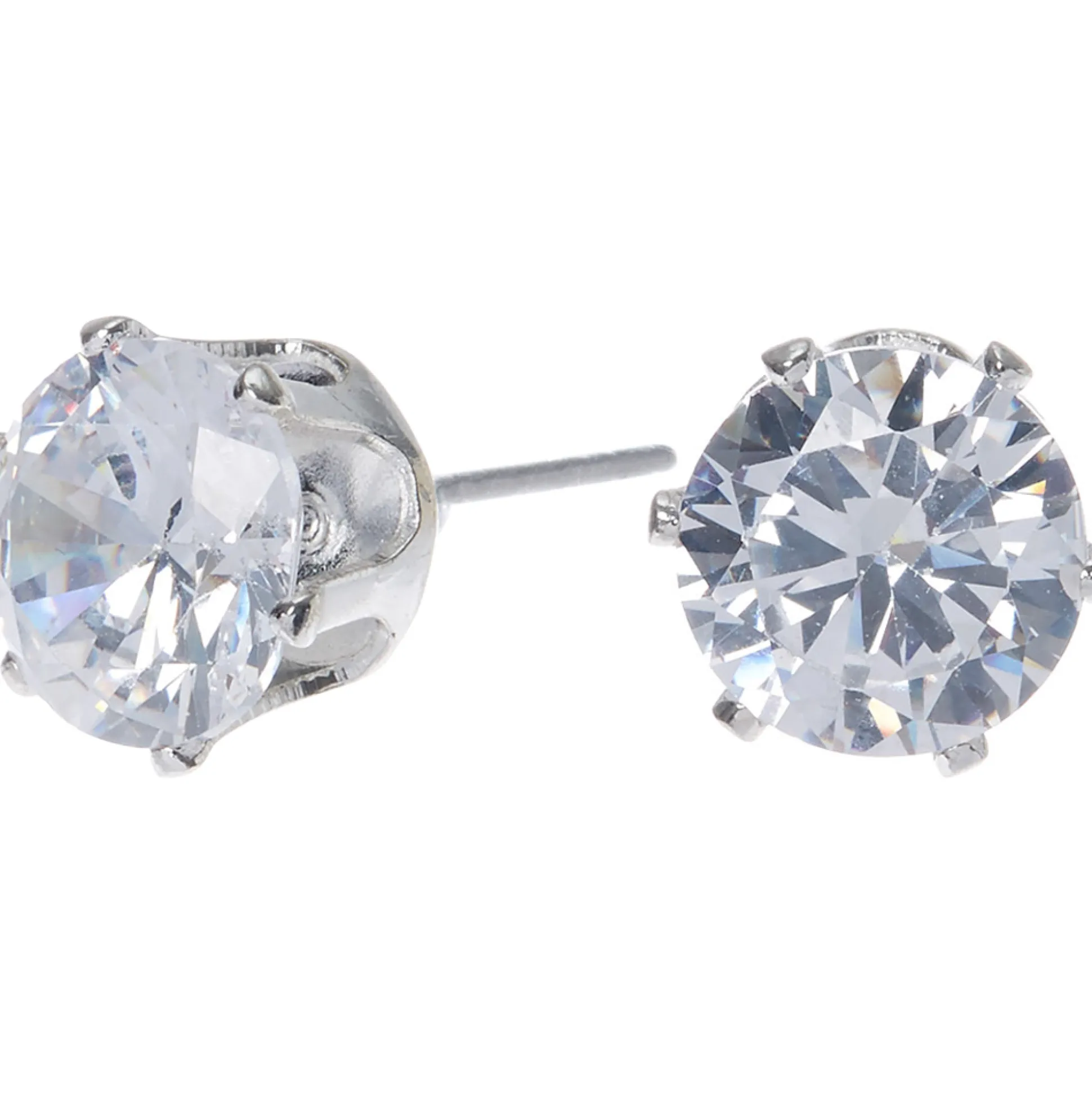 Clous d'oreilles ronds avec strass en zircon cubique d'imitation couleur argentée - 8 mm