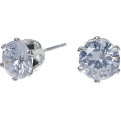 Clous d'oreilles ronds avec strass en zircon cubique d'imitation couleur argentée - 7 mm