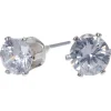 Clous d'oreilles ronds avec strass en zircon cubique d'imitation couleur argentée - 6 mm