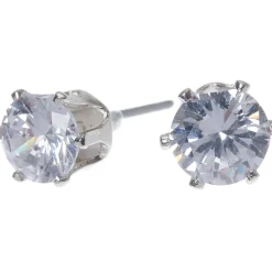 Clous d'oreilles ronds avec strass en zircon cubique d'imitation couleur argentée - 6 mm