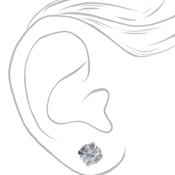 Clous d'oreilles ronds avec strass en zircon cubique d'imitation couleur argentée - 6 mm