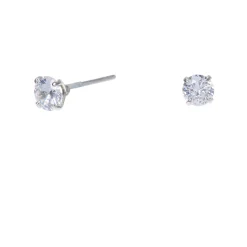Clous d'oreilles ronds avec strass en zircon cubique d'imitation couleur argentée - 4 mm
