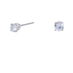 Clous d'oreilles ronds avec strass en zircon cubique d'imitation couleur argentée - 4 mm