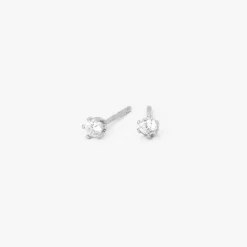 Clous d'oreilles ronds avec strass en zircon cubique d'imitation couleur argentée - 2 mm