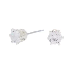 Clous d'oreilles ronds avec strass en zircon cubique d'imitation couleur argentée - 5 mm