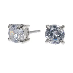 Clous d'oreilles ronds avec strass en zircon cubique d'imitation couleur argentée - 5 mm