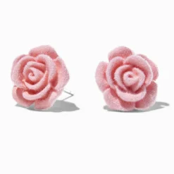 Clous d'oreilles roses veloutés rose sculptée