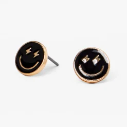 Clous d'oreilles smiley noir